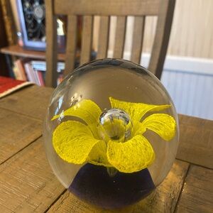 Yellow and Purple Glass Handblown Paperweight
